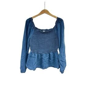 Old Navy Smocked Chambray Top Capsule Minimalist Western Clean Girl French M